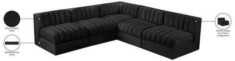 Talia Black Velvet Performance Fabric Upholstered Sectional, 5-Piece