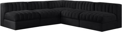 Talia Black Velvet Performance Fabric Upholstered Sectional, 5-Piece