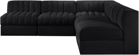 Talia Black Velvet Performance Fabric Upholstered Sectional, 5-Piece