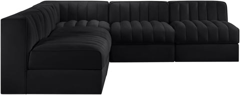 Talia Black Velvet Performance Fabric Upholstered Sectional, 5-Piece