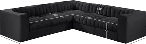 Talia Black Velvet Performance Fabric Upholstered Sectional, 5-Piece (Style 2)