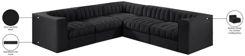 Talia Black Velvet Performance Fabric Upholstered Sectional, 5-Piece (Style 2)
