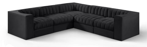Talia Black Velvet Performance Fabric Upholstered Sectional, 5-Piece (Style 2)