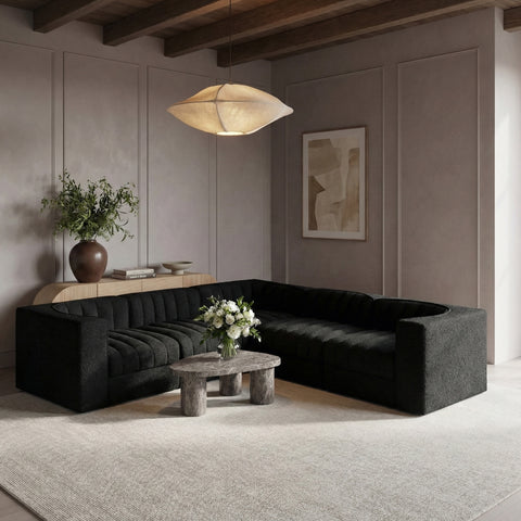 Talia Black Velvet Performance Fabric Upholstered Sectional, 5-Piece (Style 2)