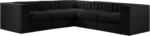 Talia Black Velvet Performance Fabric Upholstered Sectional, 5-Piece (Style 2)