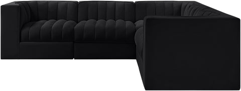Talia Black Velvet Performance Fabric Upholstered Sectional, 5-Piece (Style 2)
