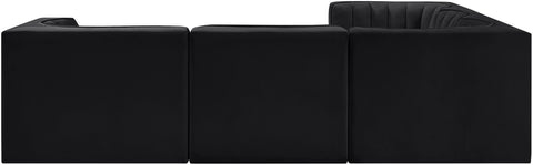 Talia Black Velvet Performance Fabric Upholstered Sectional, 5-Piece (Style 2)