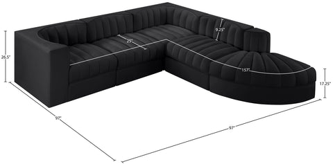 Talia Black Velvet Performance Fabric Upholstered Sectional, 5-Piece (Style 3)