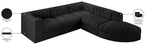Talia Black Velvet Performance Fabric Upholstered Sectional, 5-Piece (Style 3)