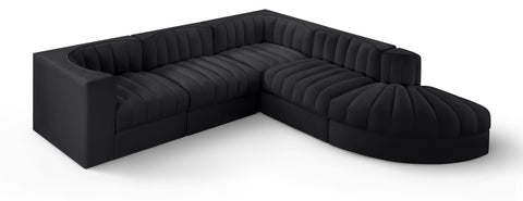 Talia Black Velvet Performance Fabric Upholstered Sectional, 5-Piece (Style 3)