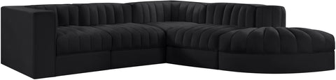 Talia Black Velvet Performance Fabric Upholstered Sectional, 5-Piece (Style 3)