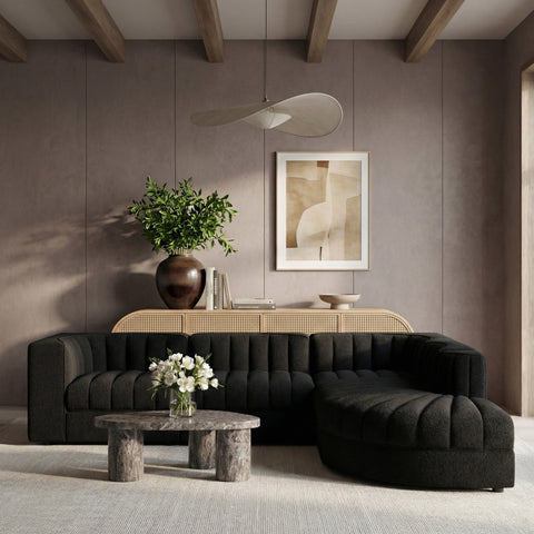 Talia Black Velvet Performance Fabric Upholstered Sectional, 5-Piece (Style 3)