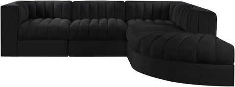 Talia Black Velvet Performance Fabric Upholstered Sectional, 5-Piece (Style 3)