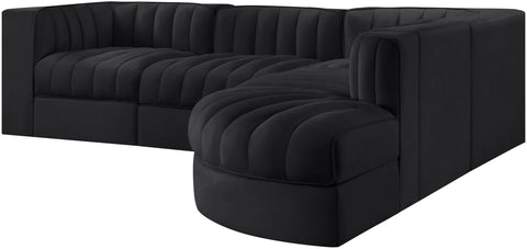Talia Black Velvet Performance Fabric Upholstered Sectional, 5-Piece (Style 3)