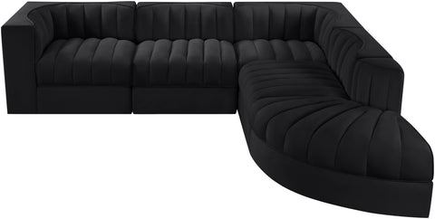 Talia Black Velvet Performance Fabric Upholstered Sectional, 5-Piece (Style 3)