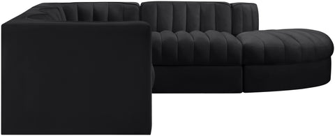 Talia Black Velvet Performance Fabric Upholstered Sectional, 5-Piece (Style 3)