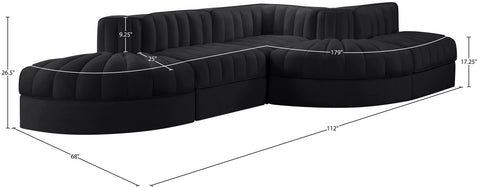 Talia Black Velvet Performance Fabric Upholstered Sectional, 5-Piece (Style 4)