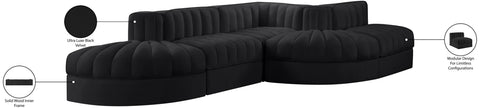 Talia Black Velvet Performance Fabric Upholstered Sectional, 5-Piece (Style 4)
