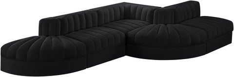 Talia Black Velvet Performance Fabric Upholstered Sectional, 5-Piece (Style 4)