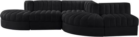 Talia Black Velvet Performance Fabric Upholstered Sectional, 5-Piece (Style 4)