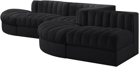 Talia Black Velvet Performance Fabric Upholstered Sectional, 5-Piece (Style 4)