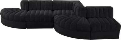 Talia Black Velvet Performance Fabric Upholstered Sectional, 5-Piece (Style 4)