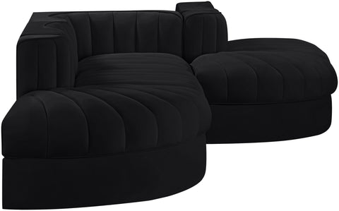 Talia Black Velvet Performance Fabric Upholstered Sectional, 5-Piece (Style 4)