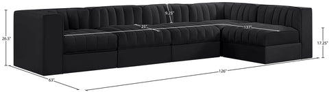 Talia Black Velvet Performance Fabric Upholstered Sectional, 5-Piece (Style 5)