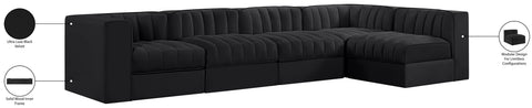 Talia Black Velvet Performance Fabric Upholstered Sectional, 5-Piece (Style 5)