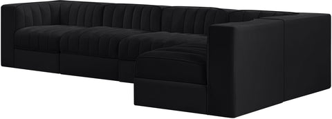 Talia Black Velvet Performance Fabric Upholstered Sectional, 5-Piece (Style 5)
