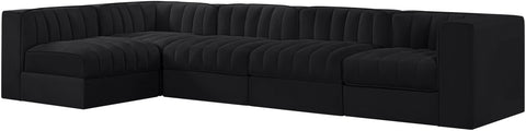 Talia Black Velvet Performance Fabric Upholstered Sectional, 5-Piece (Style 5)