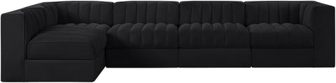 Talia Black Velvet Performance Fabric Upholstered Sectional, 5-Piece (Style 5)