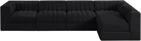 Talia Black Velvet Performance Fabric Upholstered Sectional, 5-Piece (Style 5)