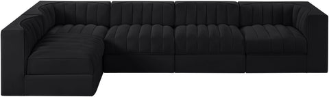 Talia Black Velvet Performance Fabric Upholstered Sectional, 5-Piece (Style 5)