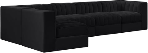 Talia Black Velvet Performance Fabric Upholstered Sectional, 5-Piece (Style 5)