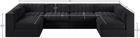 Talia Black Velvet Performance Fabric Upholstered Sectional, 6-Piece