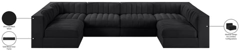Talia Black Velvet Performance Fabric Upholstered Sectional, 6-Piece