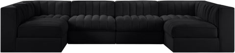 Talia Black Velvet Performance Fabric Upholstered Sectional, 6-Piece