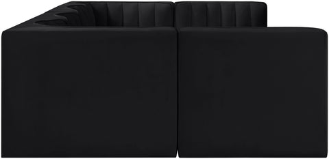 Talia Black Velvet Performance Fabric Upholstered Sectional, 6-Piece