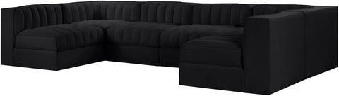 Talia Black Velvet Performance Fabric Upholstered Sectional, 6-Piece
