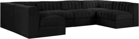 Talia Black Velvet Performance Fabric Upholstered Sectional, 6-Piece