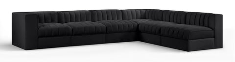 Talia Black Velvet Performance Fabric Upholstered Sectional, 6-Piece (Style 2)