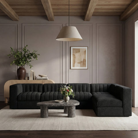 Talia Black Velvet Performance Fabric Upholstered Sectional, 6-Piece (Style 2)
