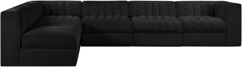 Talia Black Velvet Performance Fabric Upholstered Sectional, 6-Piece (Style 2)