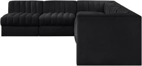 Talia Black Velvet Performance Fabric Upholstered Sectional, 6-Piece (Style 2)