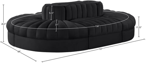 Talia Black Velvet Performance Fabric Upholstered Sectional, 6-Piece (Style 3)