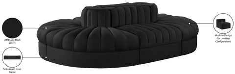 Talia Black Velvet Performance Fabric Upholstered Sectional, 6-Piece (Style 3)