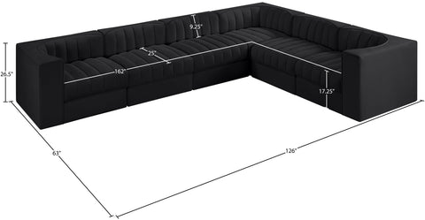 Talia Black Velvet Performance Fabric Upholstered Sectional, 6-Piece (Style 4)