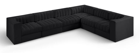 Talia Black Velvet Performance Fabric Upholstered Sectional, 6-Piece (Style 4)