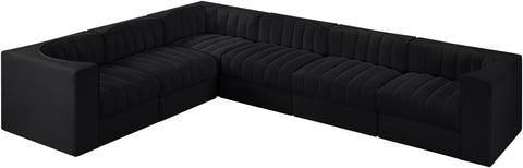 Talia Black Velvet Performance Fabric Upholstered Sectional, 6-Piece (Style 4)